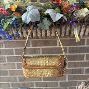 Vintage Brahmin Gold and Brown Crocodile-Embossed Women's Bag